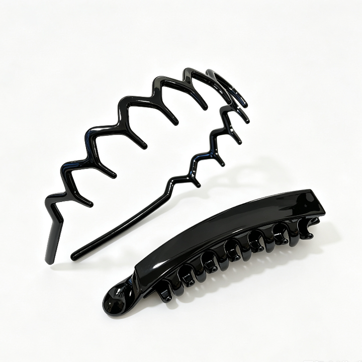 Minimalist Hair Barrettes Set, Large Wave Wire & Non-Slip Banana Claw Hair Clips