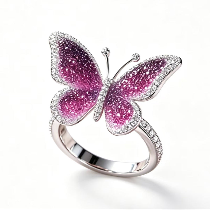 Exquisite Butterfly Statement Ring Sparkling Inlaid Design, Sophisticated Diamond Ring