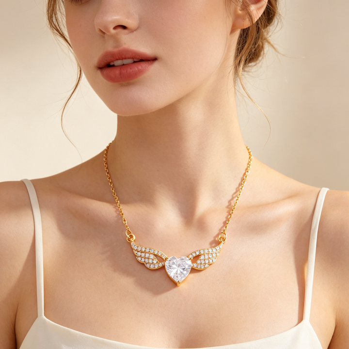 Angel Wings Heart Diamond & Gemstone Pendant Necklaces, Variants Women's Daily Fine Jewelry