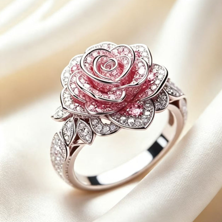 3D Rose‑Shape Pavé Diamond Ring, Rose Gold Tone Women’s Statement Ring