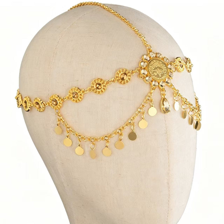Vintage Boho Coin Gems Head Chain, Retro Tassel Forehead Headpiece for Women