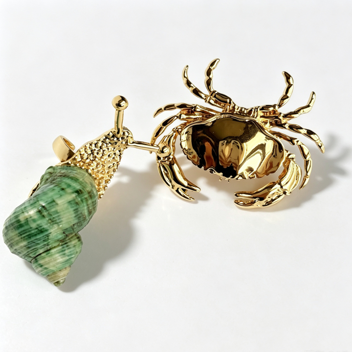 2 Styles Ocean Animal Sculpted Statement Ring, 18K Gold Crab & Natural Shell Snail
