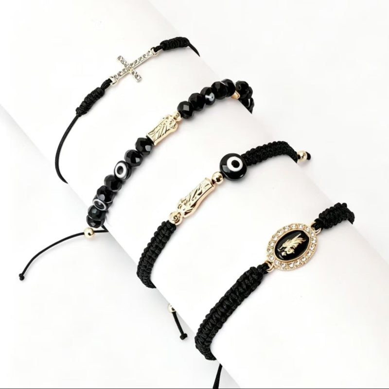 Personalized Virgin Mary Cross With Evil Eye Adjustable Bracelet, Braided Charm Bracelet