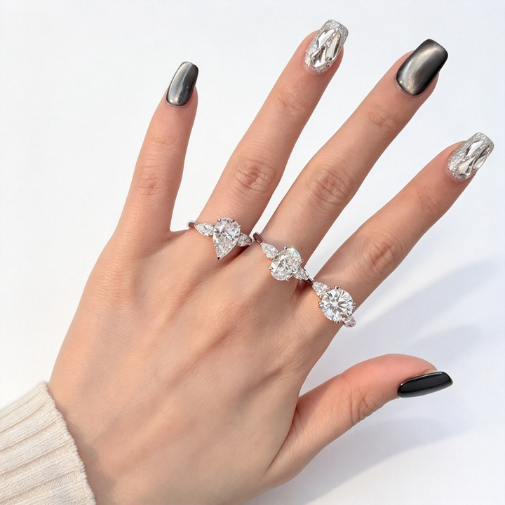 Stunning Adjustable Open 2-Carat Diamond Ring Set, Sparkling Statement Rings for Women