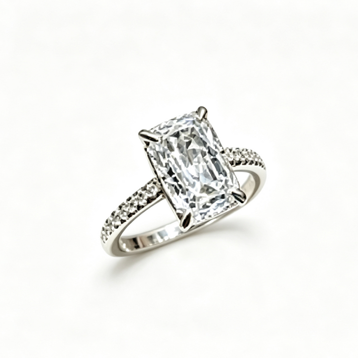 2 Tone Radiant Cut Pave Engagement Ring, Minimal Luxury Prong-Set Bridal Statement Jewelry