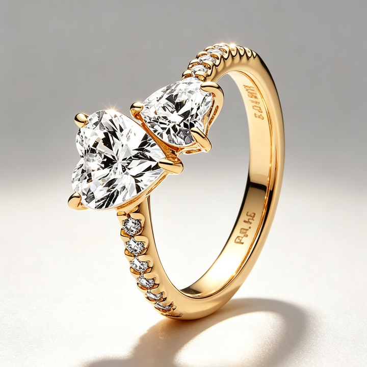Romantic Double Heart Statement Ring, Elegant Sparkling Design, Timeless Jewelry Gift for Her
