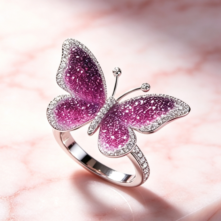 Exquisite Butterfly Statement Ring Sparkling Inlaid Design, Sophisticated Diamond Ring