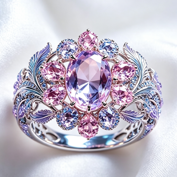 Enchanted Floral Leaf Statement Ring, Colorful Sparkling Gem Ring for Women