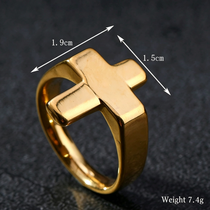 Minimalist Solid Cross &amp; Geometric Signet Closed Band Rings Set