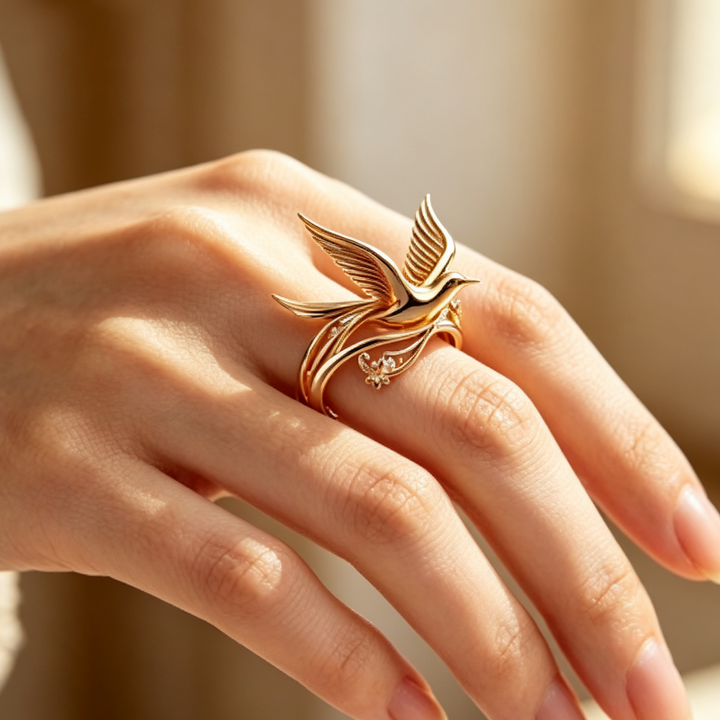 Elegant Bird Shaped Sculpted Ring, 14K Retro Minimalist Style