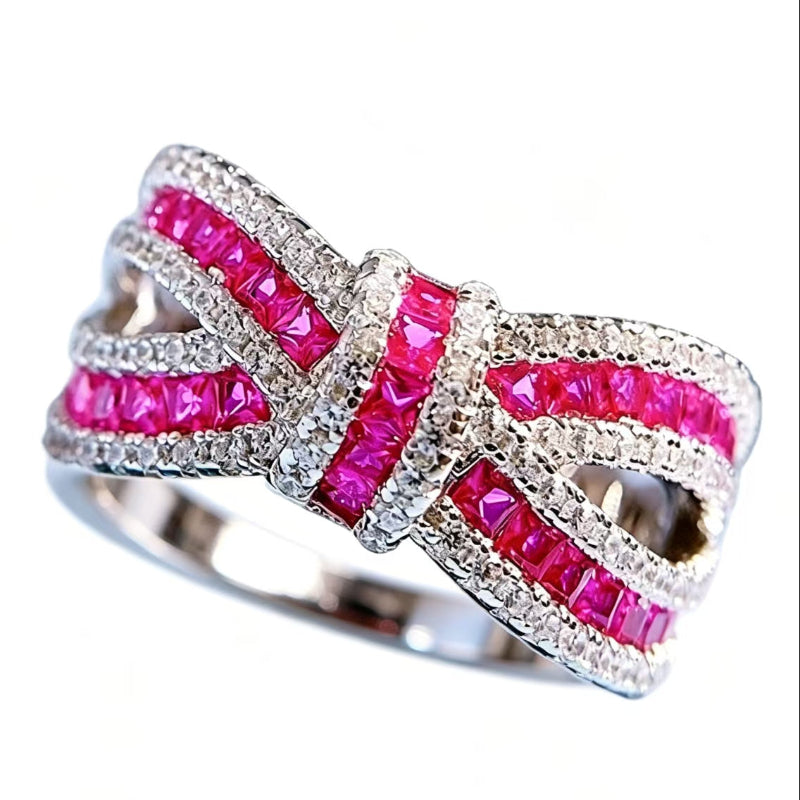 Bow‑Shaped Multi‑Color Gem &amp; Diamond Statement Ring, Women’s Wide Band Cocktail Ring