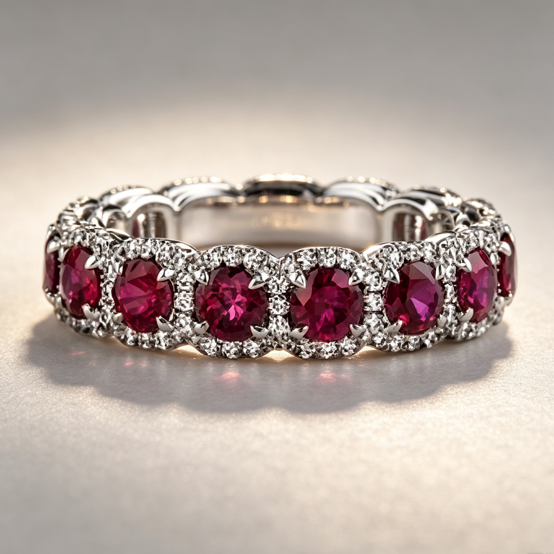 S925 Silver Multi‑Stone Halo Eternity Band Ring, Two Gemstone Color Options