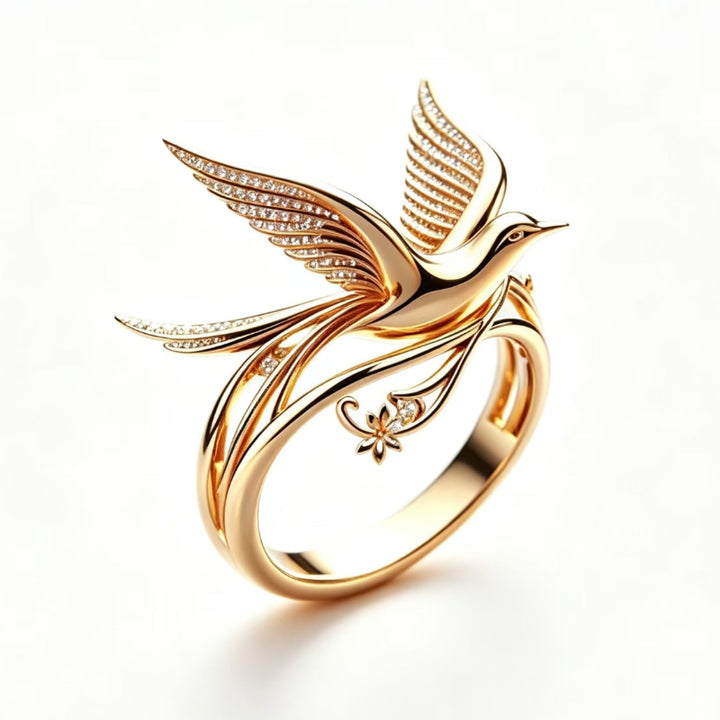 Elegant Bird Shaped Sculpted Ring, 14K Retro Minimalist Style