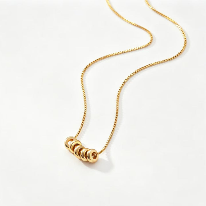 Minimalist 5 Rolling Rings Box Chain Gold Necklace, Dainty Spiral Circle Stack Pendant Timeless