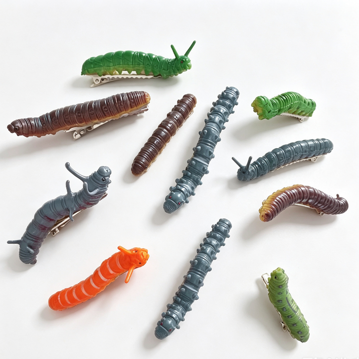 12  Pieces Realistic Caterpillar Bug Alligator Hair Clips, Funny Halloween Party Statement Hair Accessories