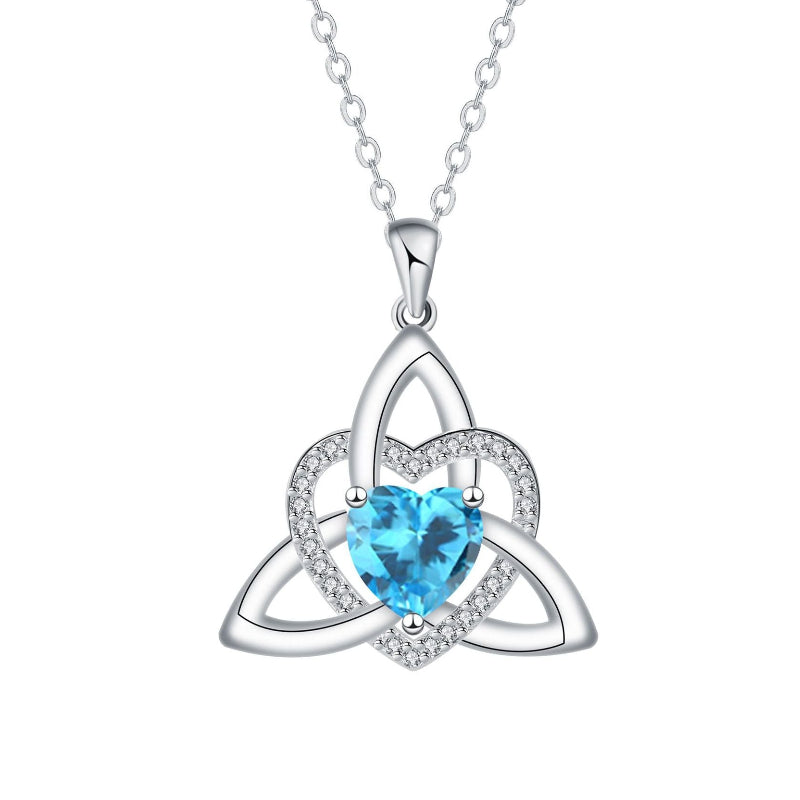 Celtic Trinity Knot Heart Birthstone Necklace, Hypoallergenic Women Sentimental Pendant