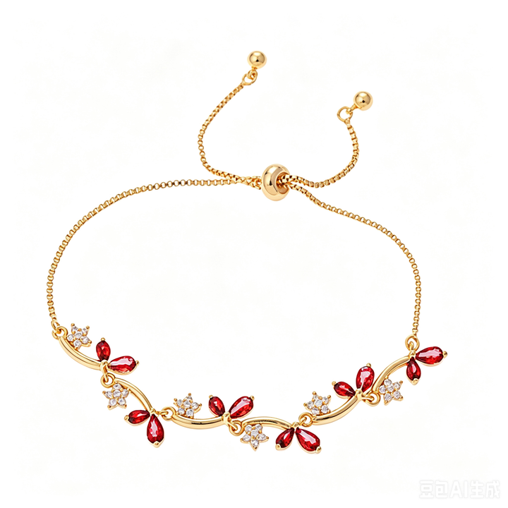 Gold Vine Leaf Bud Stone Adjustable Bracelet, Romantic Branch Stackable Wrist Chain