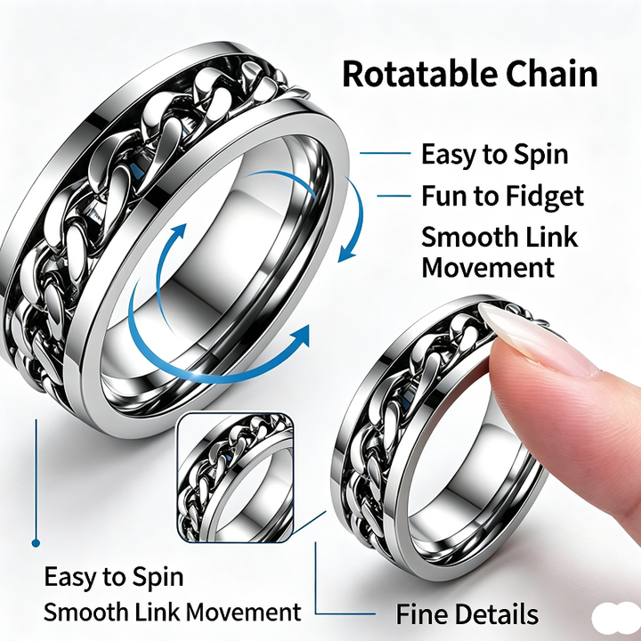 Rotatable Chain Fidget Ring, Cool Spinner Band for Men Daily Wear, Ideal Casual Gift for Him