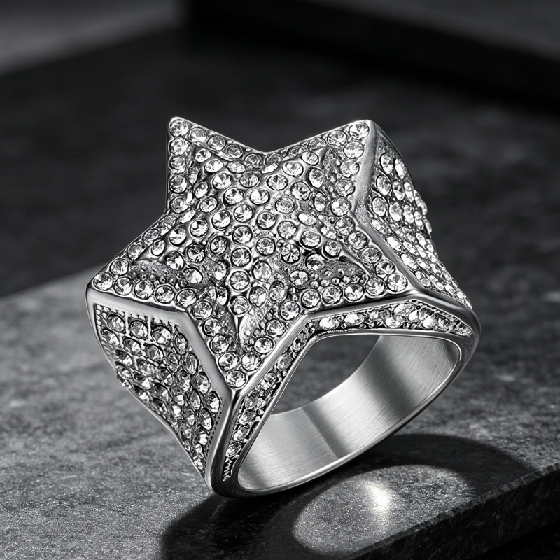 3D Pave Star Bling Statement Ring, Fully Encrusted Diamond Unisex Ring