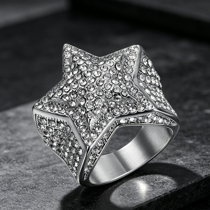 3D Pave Star Bling Statement Ring, Fully Encrusted Diamond Unisex Ring