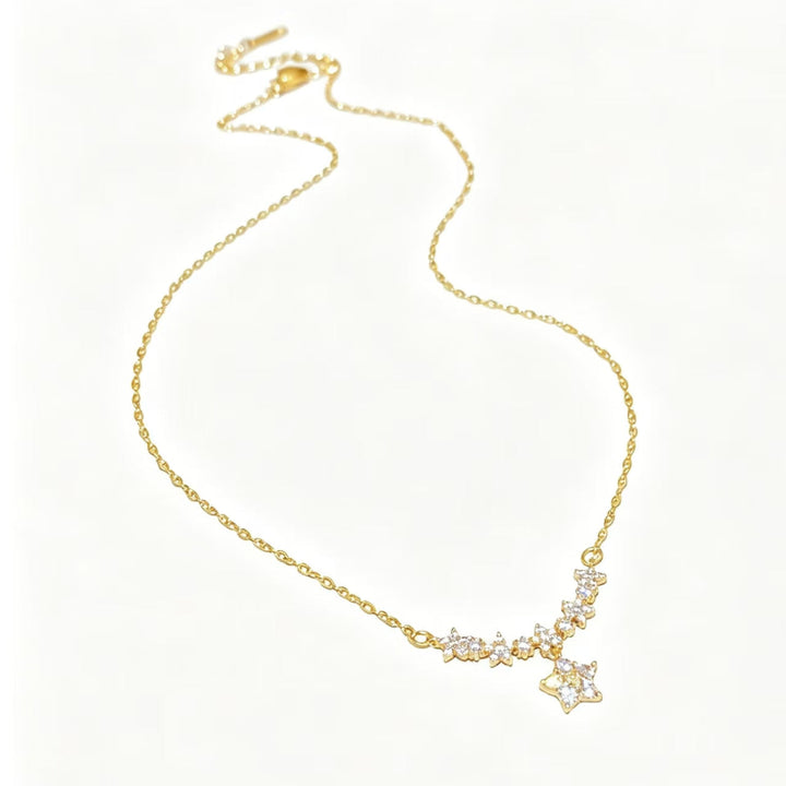 Dainty Starry Sky Pave Diamond Drop Choker, Minimalist Twinkling Star Collarbone Necklace For Women