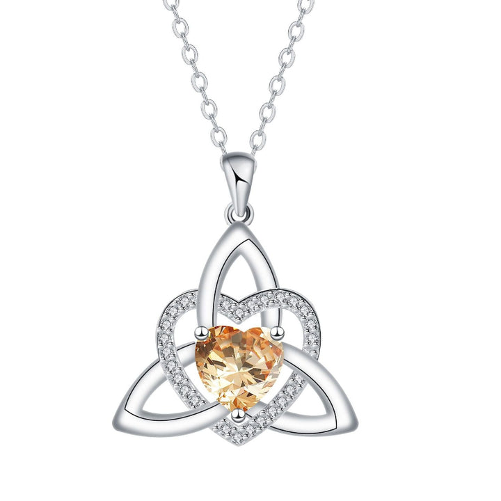 Celtic Trinity Knot Heart Birthstone Necklace, Hypoallergenic Women Sentimental Pendant