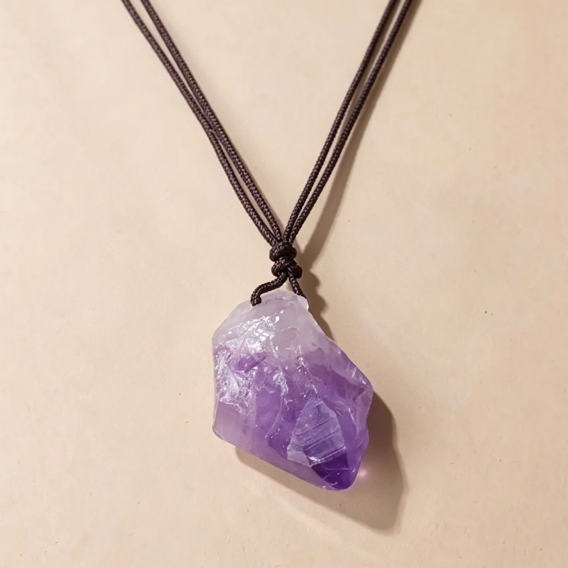Raw Natural Crystal Point Pendant Necklace, Adjustable Braided Cord Choker For Men Women