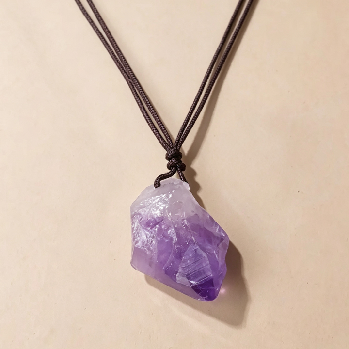 Raw Natural Crystal Point Pendant Necklace, Adjustable Braided Cord Choker For Men Women