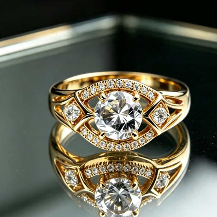 Vintage Open‑Work Multi‑Cut Diamond Promise Ring, Gold Tone Women’s Statement Ring