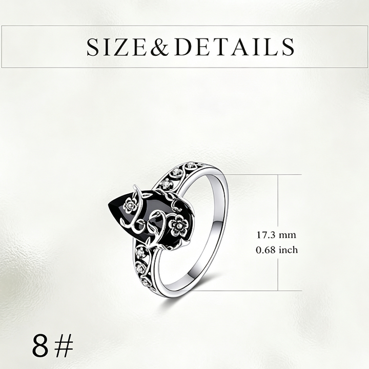 Gothic Floral Black Gemstone Statement Ring, Bohemian Vintage Floral Women&