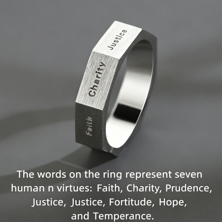 Faceted Seven Virtues Letter Open Ring for Daily Wear, Perfect Gift for Men Women