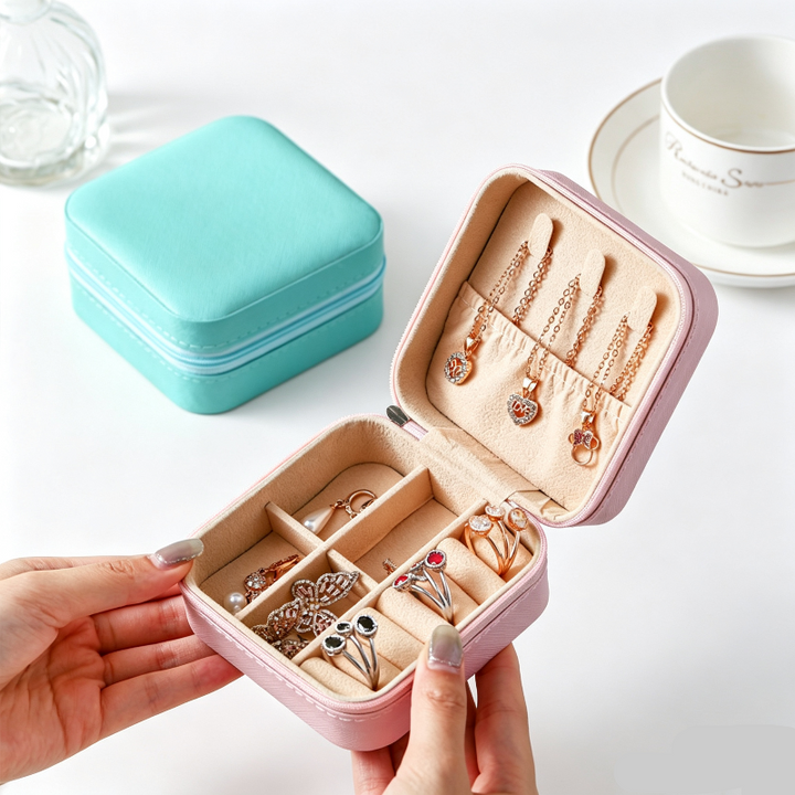 Portable Multi‑Compartment Jewelry Storage Box, PU Leather for Travel Use &amp; Gifting for Jewelry Lovers