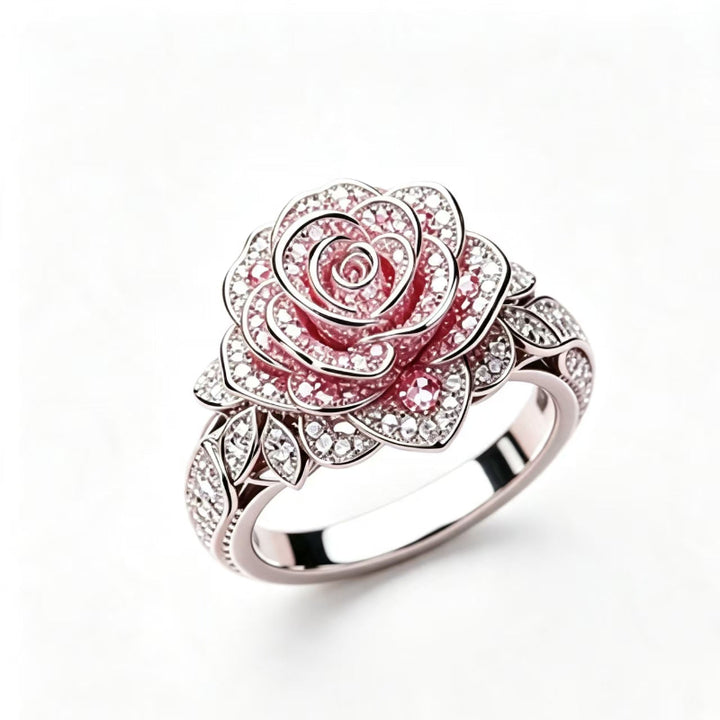 3D Rose‑Shape Pavé Diamond Ring, Rose Gold Tone Women’s Statement Ring