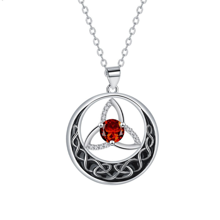 Celtic Trinity Knot Moon Pendant Necklace, S925 Silver, 12 Birthstone Color Options