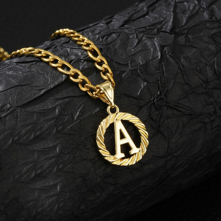 26 Initial Letter Necklace, Twisted Round Alphabet Pendant Figaro Chain for Men Women