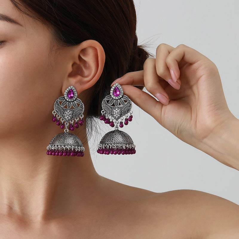 Openwork Retro Personalized Earrings, Bohemian Style Beaded Tassel Earrings for Women