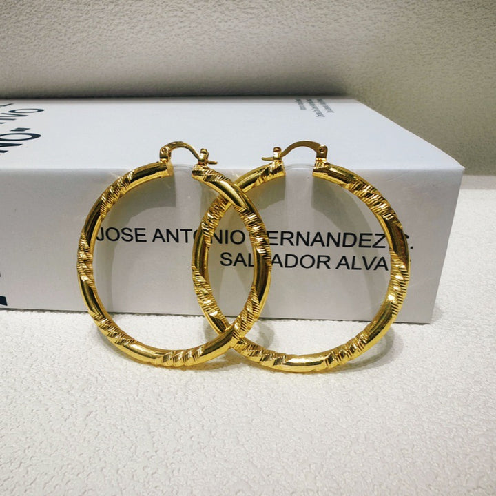 Textured Large Hoop Earrings, Classic Round Loop Ear Jewelry for Women Daily &amp; Party Wear