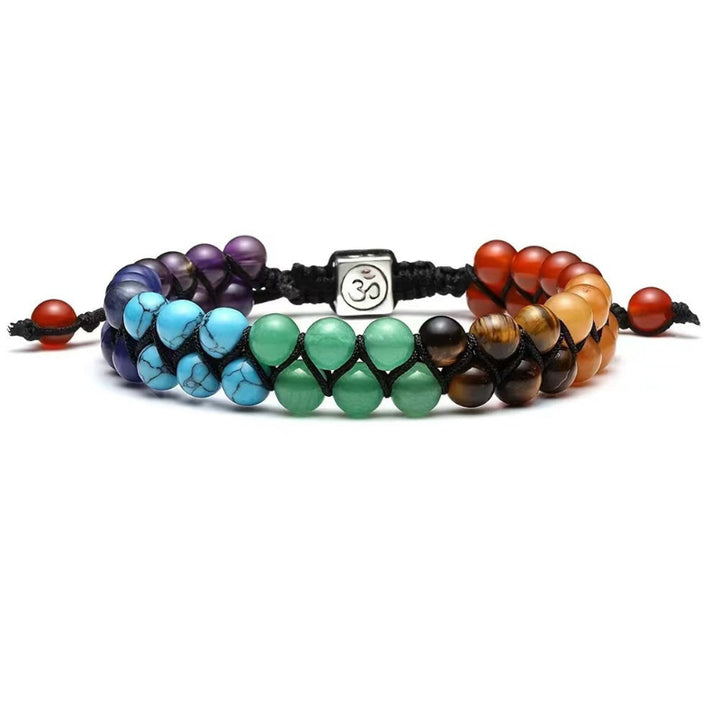 7 Chakra Double Layer Adjustable Braided Bracelet, Bohemian Raw Stone Bracelet Stackable Women Men Jewelry