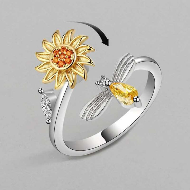 Rotatable Fidget Open Rings, Sunflower Star Moon Diamond Anxiety Relief Rings