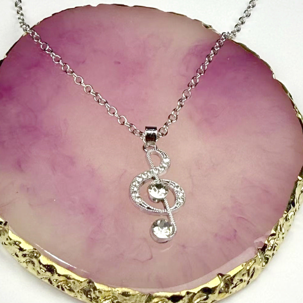 Treble Clef Diamond Jewelry Set, Music Note Dangle Earrings & Pendant Necklace, Music Lover Gift