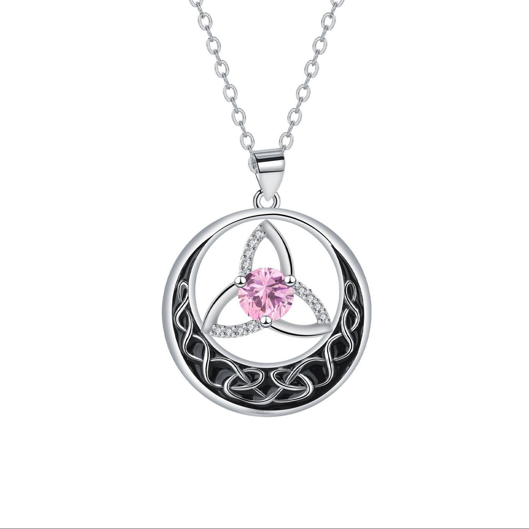 Celtic Trinity Knot Moon Pendant Necklace, S925 Silver, 12 Birthstone Color Options