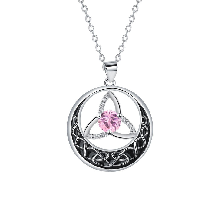 Celtic Trinity Knot Moon Pendant Necklace, S925 Silver, 12 Birthstone Color Options
