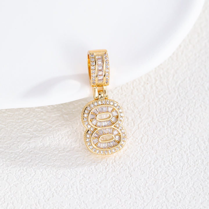 Iced Out Number Pendant Necklace, Hip Hop Twist Chain Numeral Necklace for Men Women