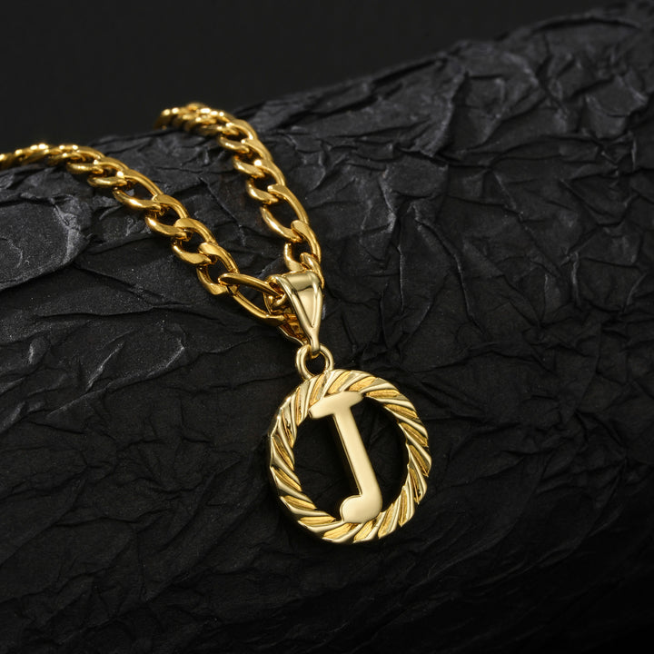 26 Initial Letter Necklace, Twisted Round Alphabet Pendant Figaro Chain for Men Women