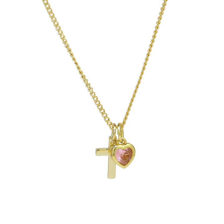 14K Cross Heart Birthstone Necklace, Ideal for Gifting and Everyday Daily Wear