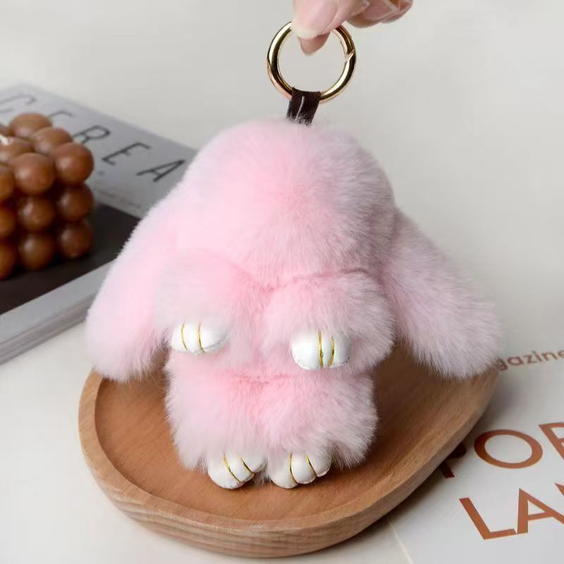 Cute Fluffy Bunny Keychain Charm, Soft Plush Rabbit Bag Pendant, Multi-color Accessory