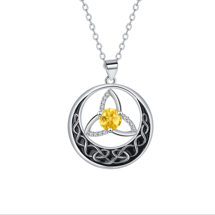 Celtic Trinity Knot Moon Pendant Necklace, S925 Silver, 12 Birthstone Color Options