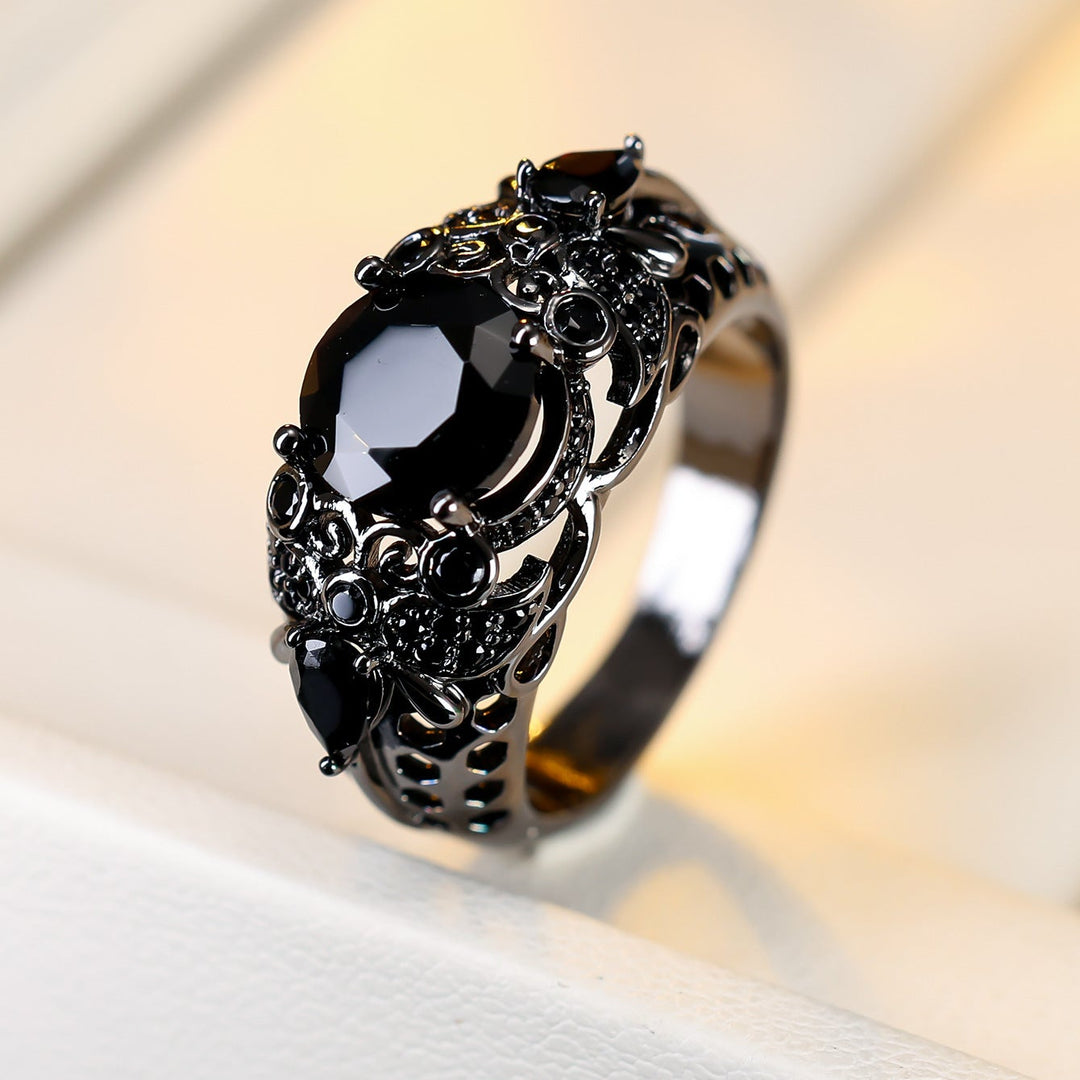 Vintage Black Gemstone Halloween Ring Set, Great for Birthday, Halloween Gift &amp; Daily Wear