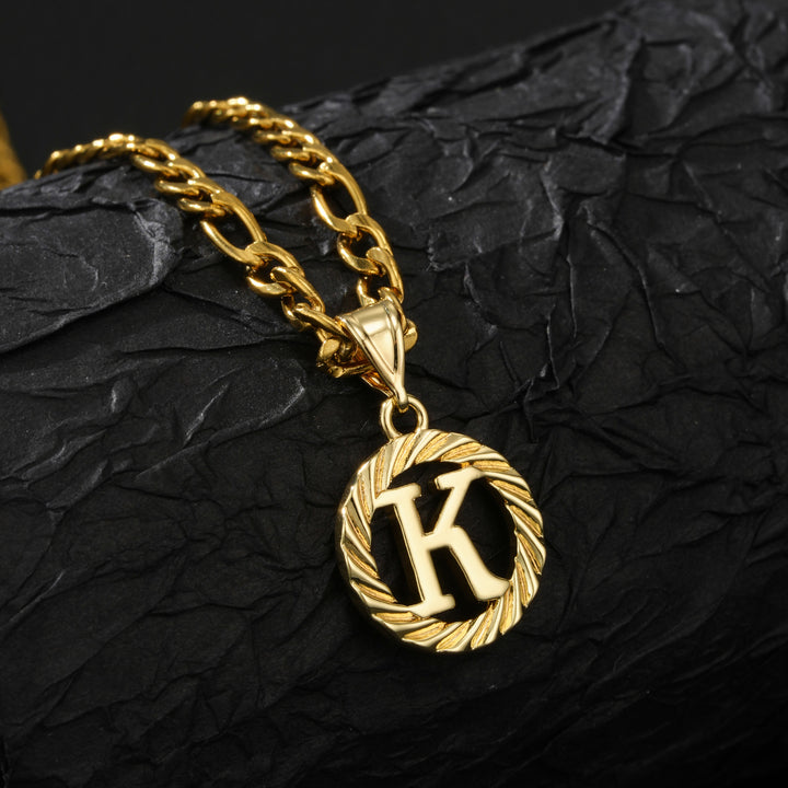 26 Initial Letter Necklace, Twisted Round Alphabet Pendant Figaro Chain for Men Women