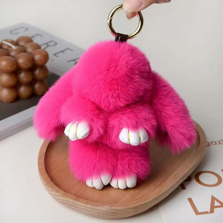 Cute Fluffy Bunny Keychain Charm, Soft Plush Rabbit Bag Pendant, Multi-color Accessory